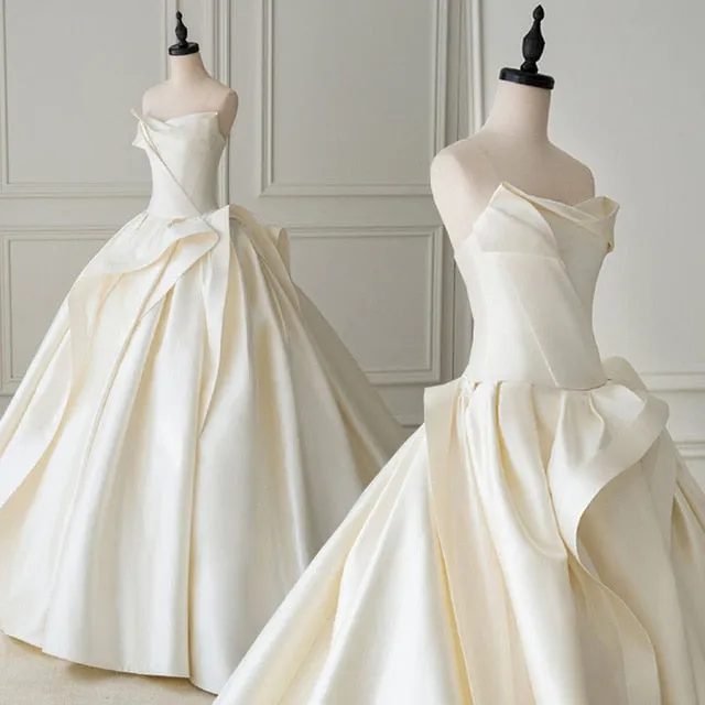 Satin Ball Gown Wedding Dress With Pleat