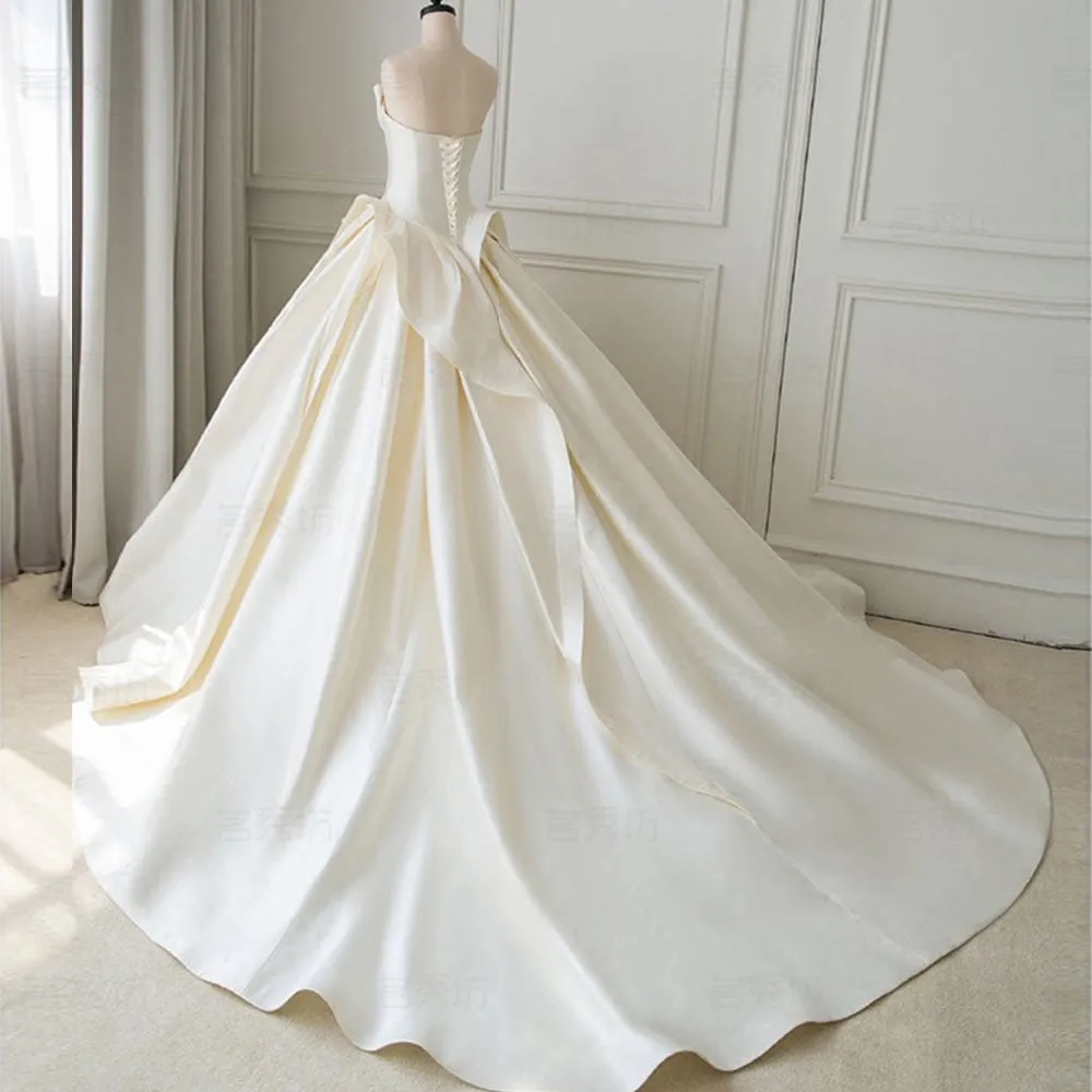 Satin Ball Gown Wedding Dress With Pleat