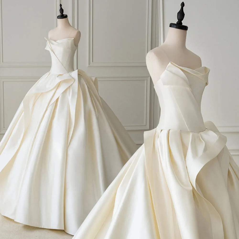 Satin Ball Gown Wedding Dress With Pleat