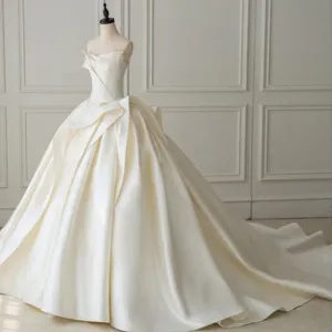 Satin Ball Gown Wedding Dress With Pleat