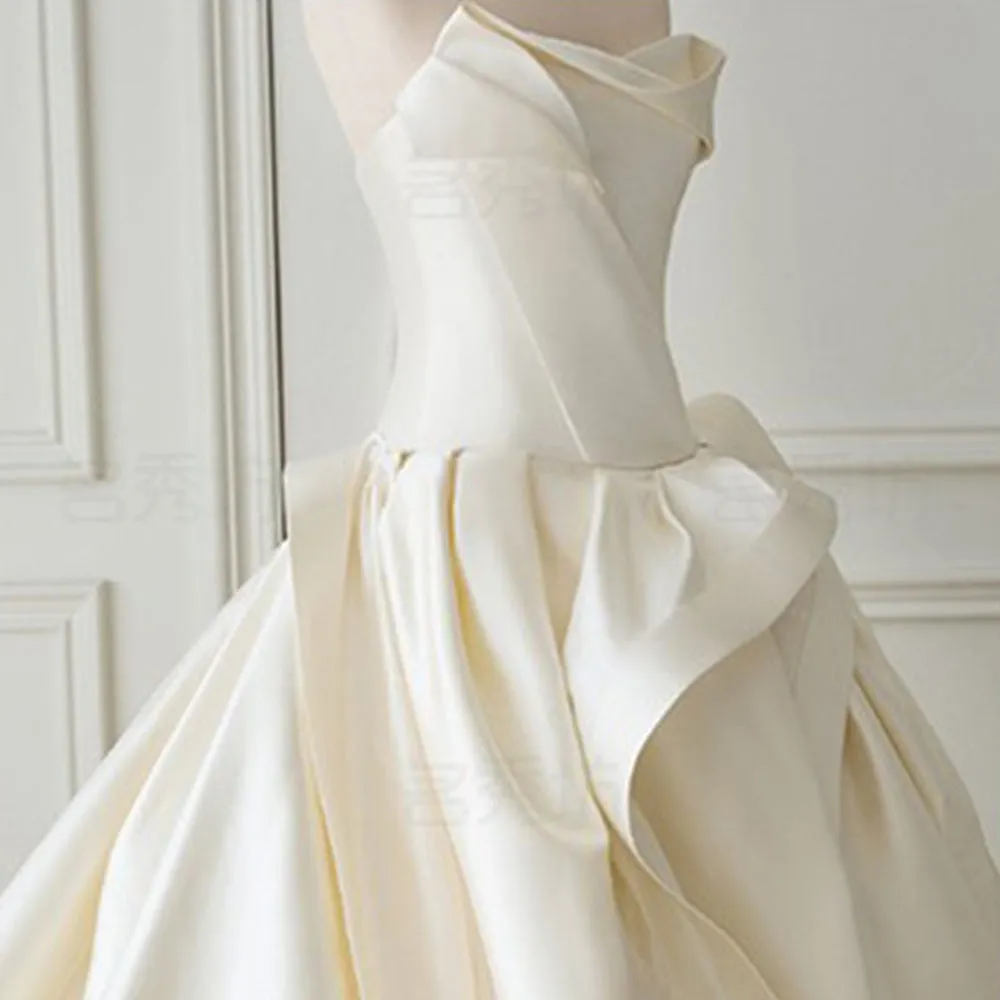 Satin Ball Gown Wedding Dress With Pleat