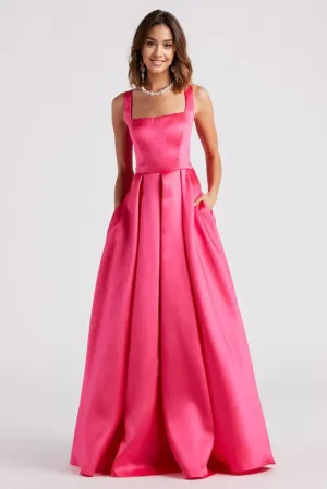 Satin Lace-Up A-Line Ball Gown