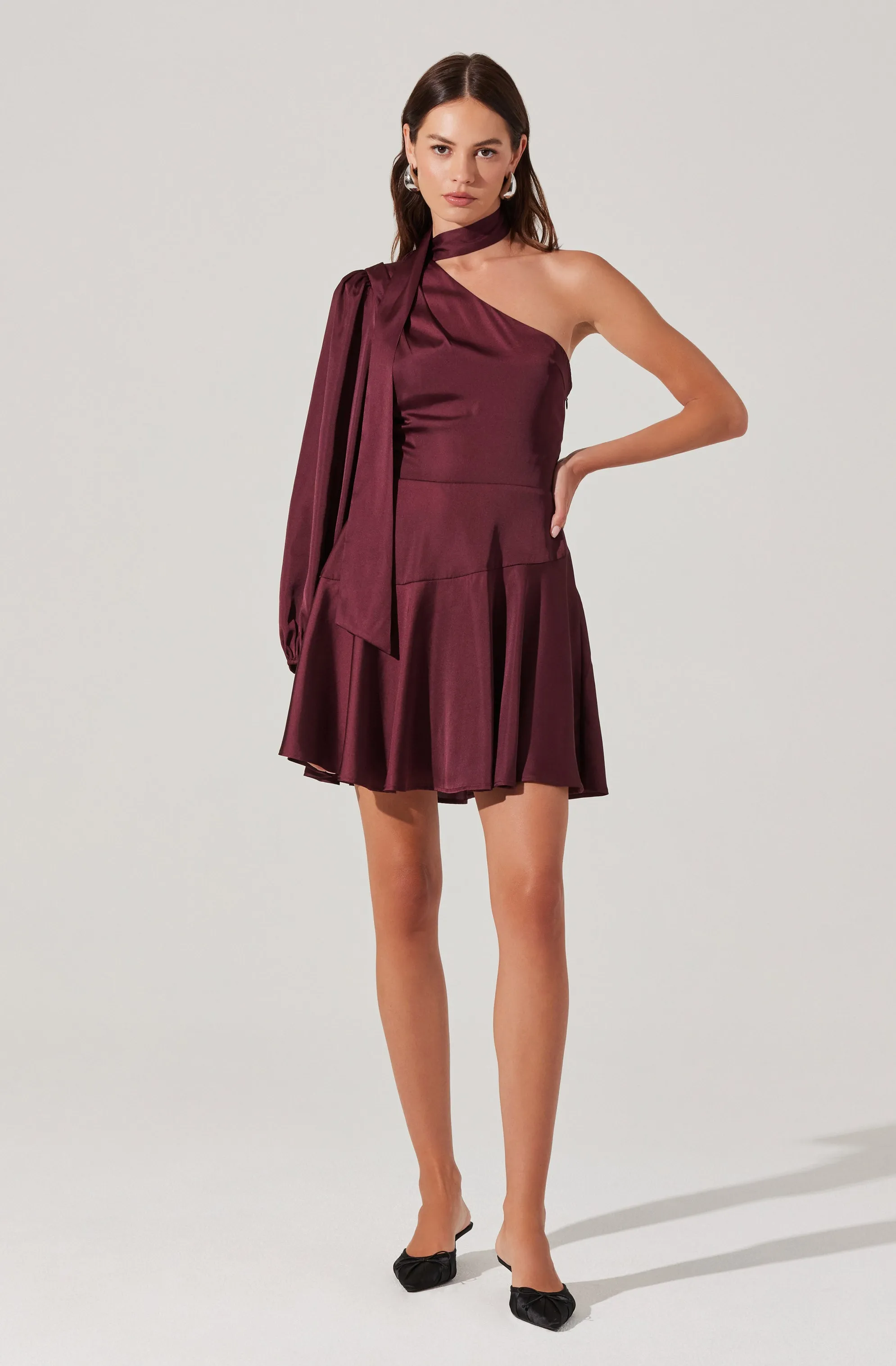 Satin Scarf Mini Skater Dress
