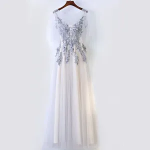 Scoop Neckline Grey Lace Tulle A line Evening Prom Dresses, Popular Gray Party Prom Dresses, Custom Long Prom Dresses, Cheap Formal Prom Dresses, 17192