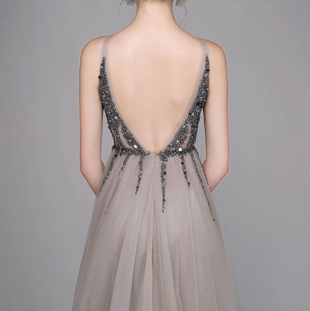 sd-hk Women Long Prom Gowns V Neck Sleeveless Evening Maxi Dress