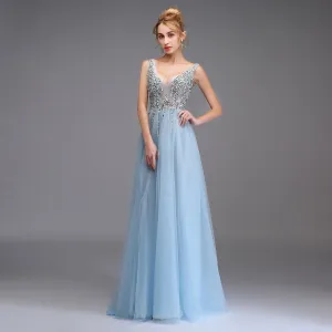 sd-hk Women Long Prom Gowns V Neck Sleeveless Evening Maxi Dress