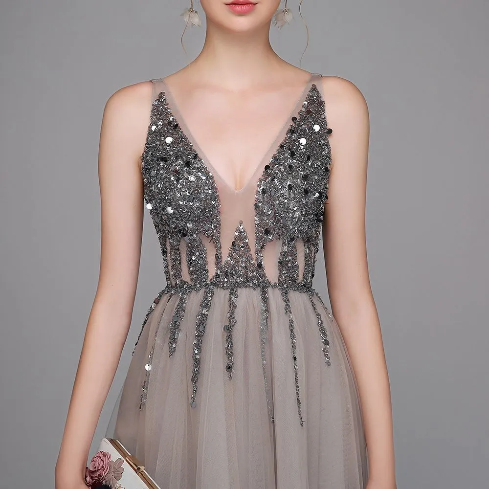 sd-hk Women Long Prom Gowns V Neck Sleeveless Evening Maxi Dress
