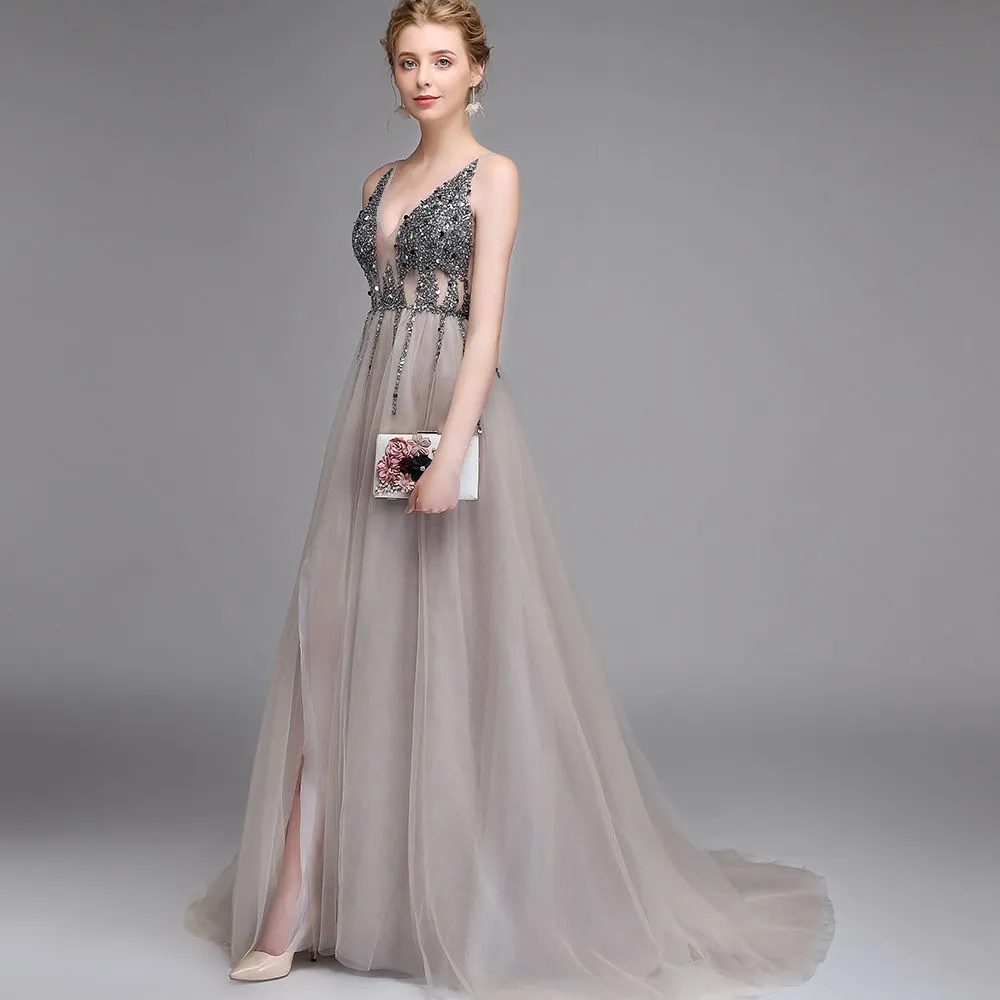 sd-hk Women Long Prom Gowns V Neck Sleeveless Evening Maxi Dress