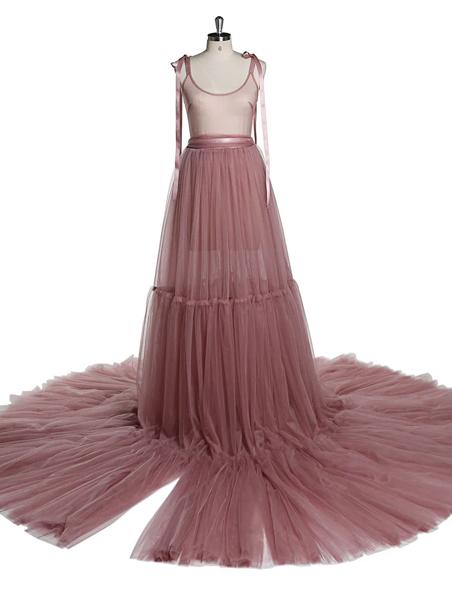 See Through Sexy Maternity Gowns Spaghetti Sleeve Front Slit Big Skirt Maternity Dress for Photoshoot /Baby Shower