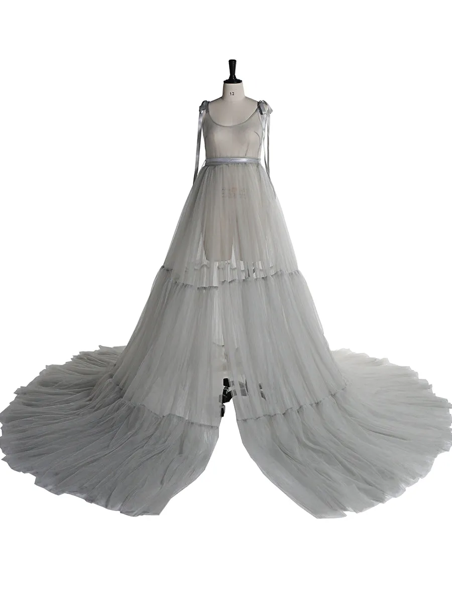 See Through Sexy Maternity Gowns Spaghetti Sleeve Front Slit Big Skirt Maternity Dress for Photoshoot /Baby Shower