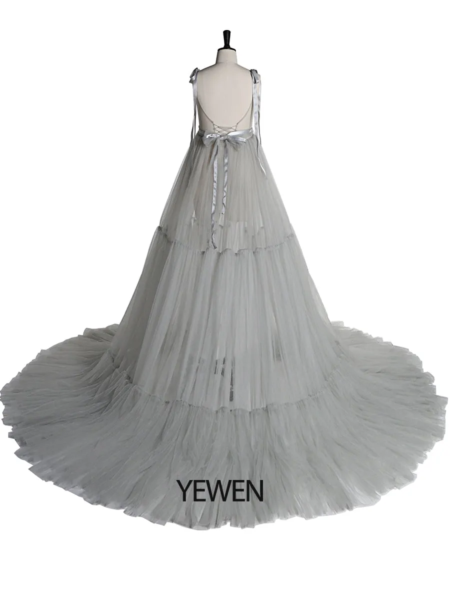 See Through Sexy Maternity Gowns Spaghetti Sleeve Front Slit Big Skirt Maternity Dress for Photoshoot /Baby Shower