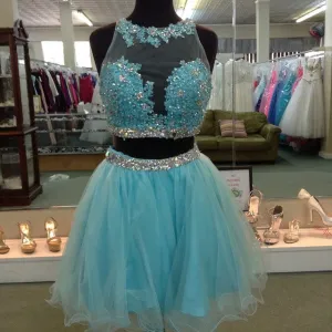 Sequins Chiffon Homecoming Dress，Blue Two Pieces Sexy Short Homecoming Dress