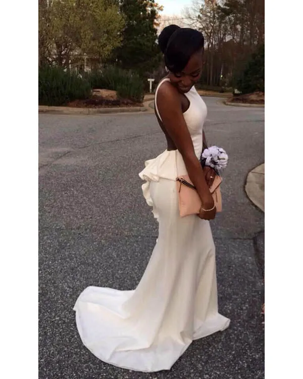Sexy Backless White Prom Dresses Mermaid 2018 Sexy Evening Gowns Long Formal Dress