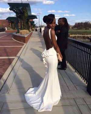 Sexy Backless White Prom Dresses Mermaid 2018 Sexy Evening Gowns Long Formal Dress