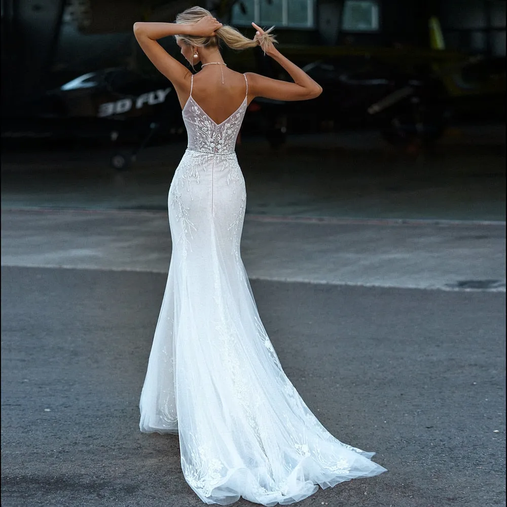 Sexy Elegant Long Backless Bridal Gowns