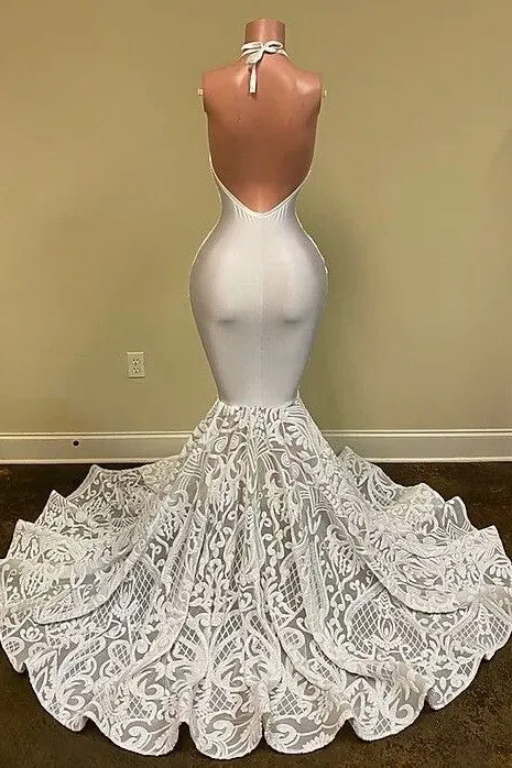 Sexy Hater Deep V-Neck Backless Ivory Prom Dress with Flowers Bottom