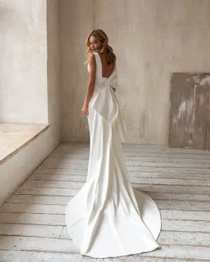 Sexy Mermaid Wedding Dresses with Tail V-Neck 2021 Satin Bridal Gowns Open Back