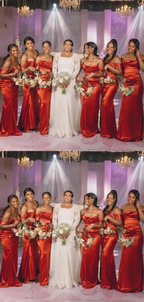 Sexy Off-shoulder Sleeveless Mermaid Satin Bridesmaid Dresses Online, BG838