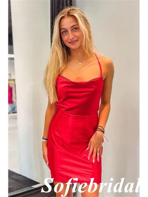 Sexy Red Soft Satin Spaghetti Straps Sheath Mini Dresses/ Homecoming Dresses, HD0254
