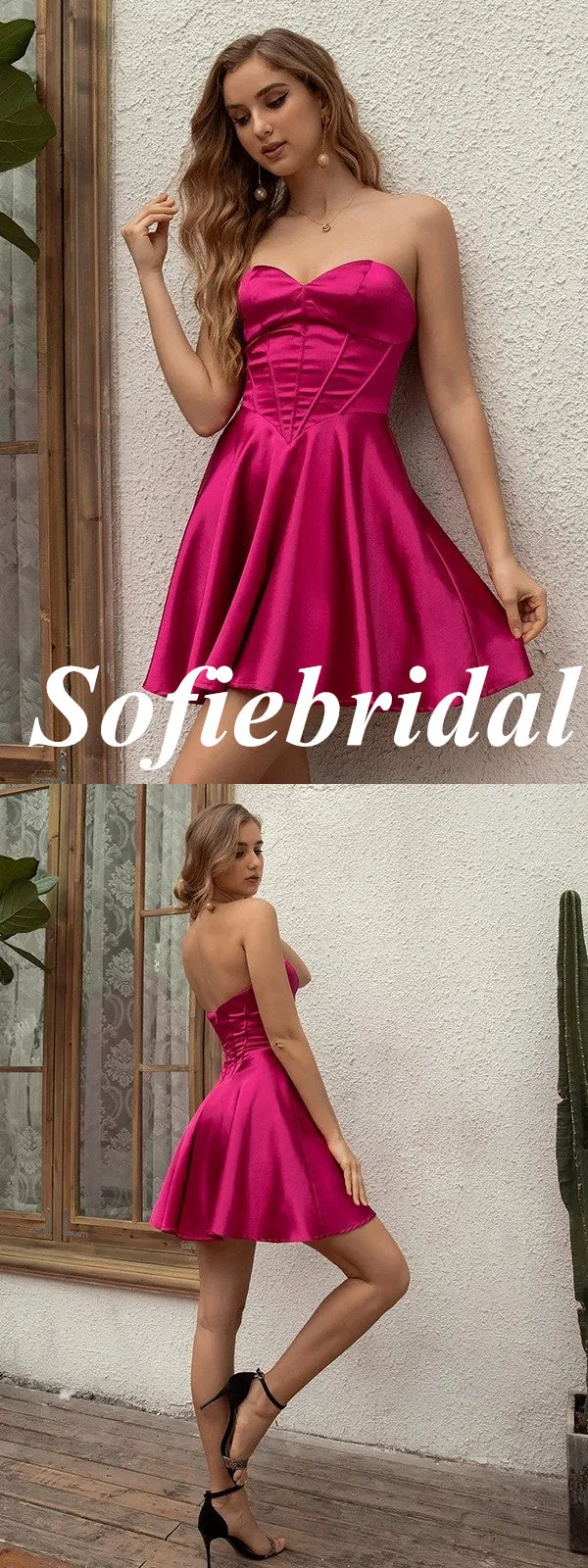 Sexy Soft Satin Sweetheart V-Neck A-Line Mini Dresses/ Homecoming Dresses, HD0264
