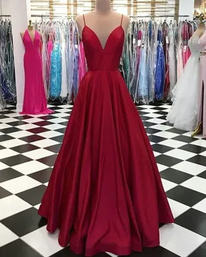 Sexy Spaghetti Straps Prom Dresses with V-Neck 2018 A line Long Prom Party Gowns Pageant Dress