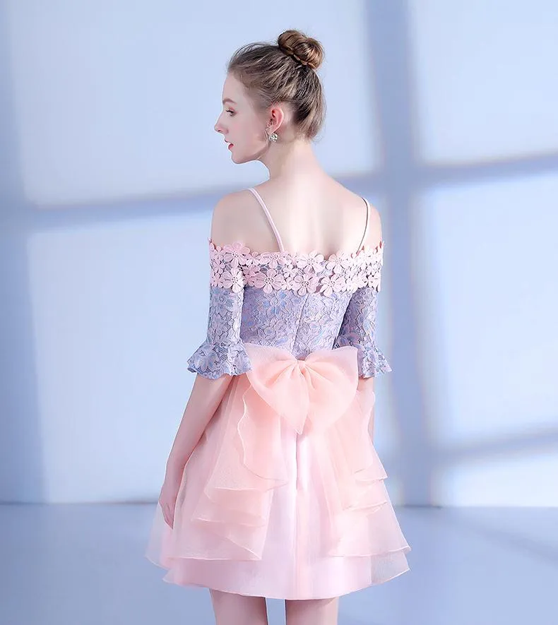 Short Homecoming Dress, Tulle Homecoming Dress, Two Straps Homecoming Dress, Applique Junior School Dress, Lace Homecoming Dress, Cute Homecoming Dress, LB0365