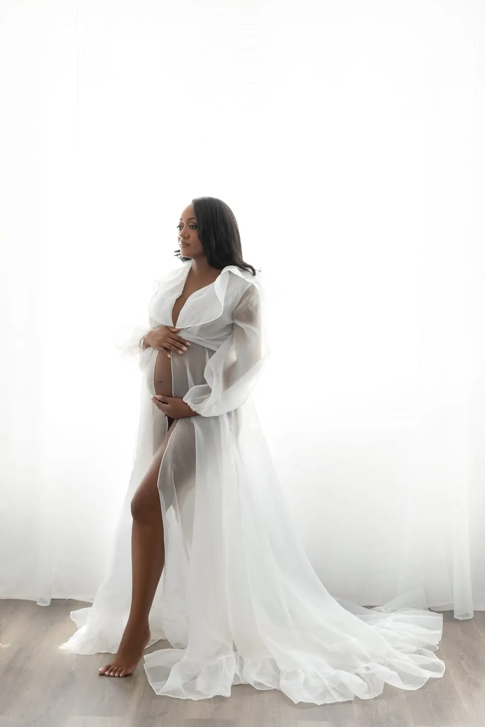 Silk Organza Puffy Sleeves Maternity Dress for Photo Shoots Boho Photography Dress YW231095