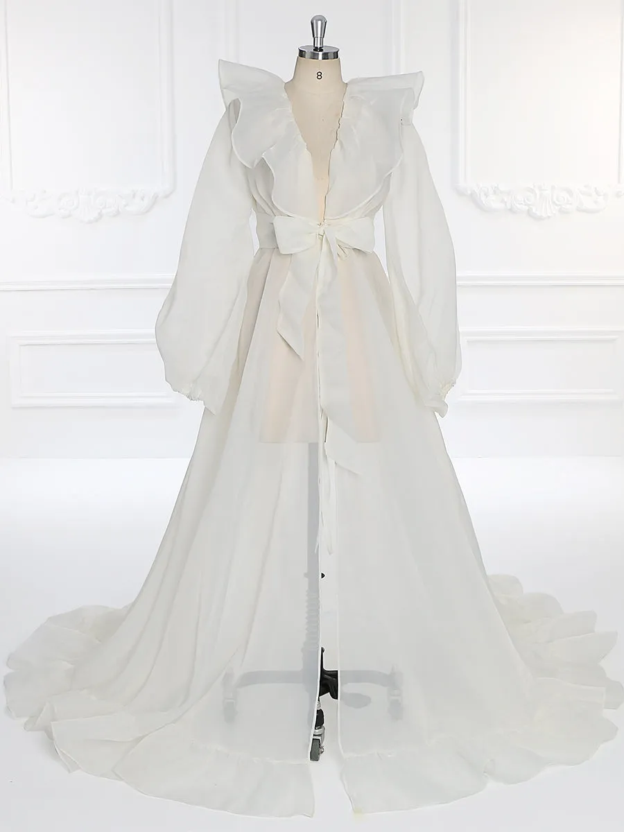 Silk Organza Puffy Sleeves Maternity Dress for Photo Shoots Boho Photography Dress YW231095