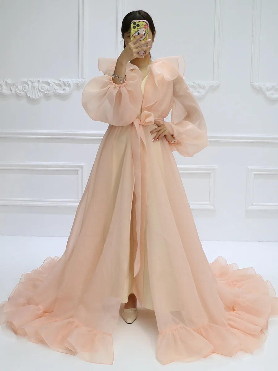 Silk Organza Puffy Sleeves Maternity Dress for Photo Shoots Boho Photography Dress YW231095