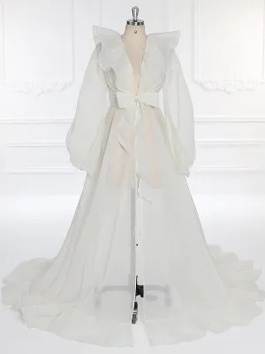 Silk Organza Puffy Sleeves Maternity Dress for Photo Shoots Boho Photography Dress YW231095