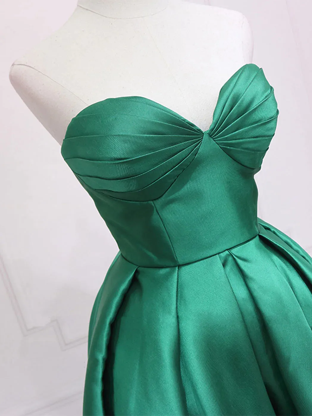 Simple Green Sweetheart Neck High Low Prom Dresses, High Low Green Homecoming Formal Evening Dresses