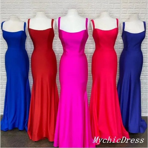 Simple Long Evening Dresses Stretch Satin Mermaid Cheap Prom Dress