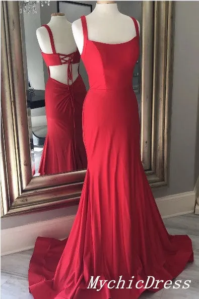 Simple Long Evening Dresses Stretch Satin Mermaid Cheap Prom Dress