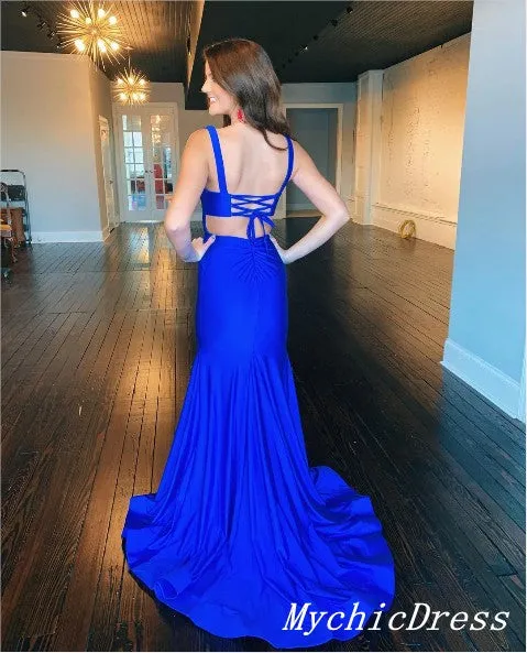 Simple Long Evening Dresses Stretch Satin Mermaid Cheap Prom Dress