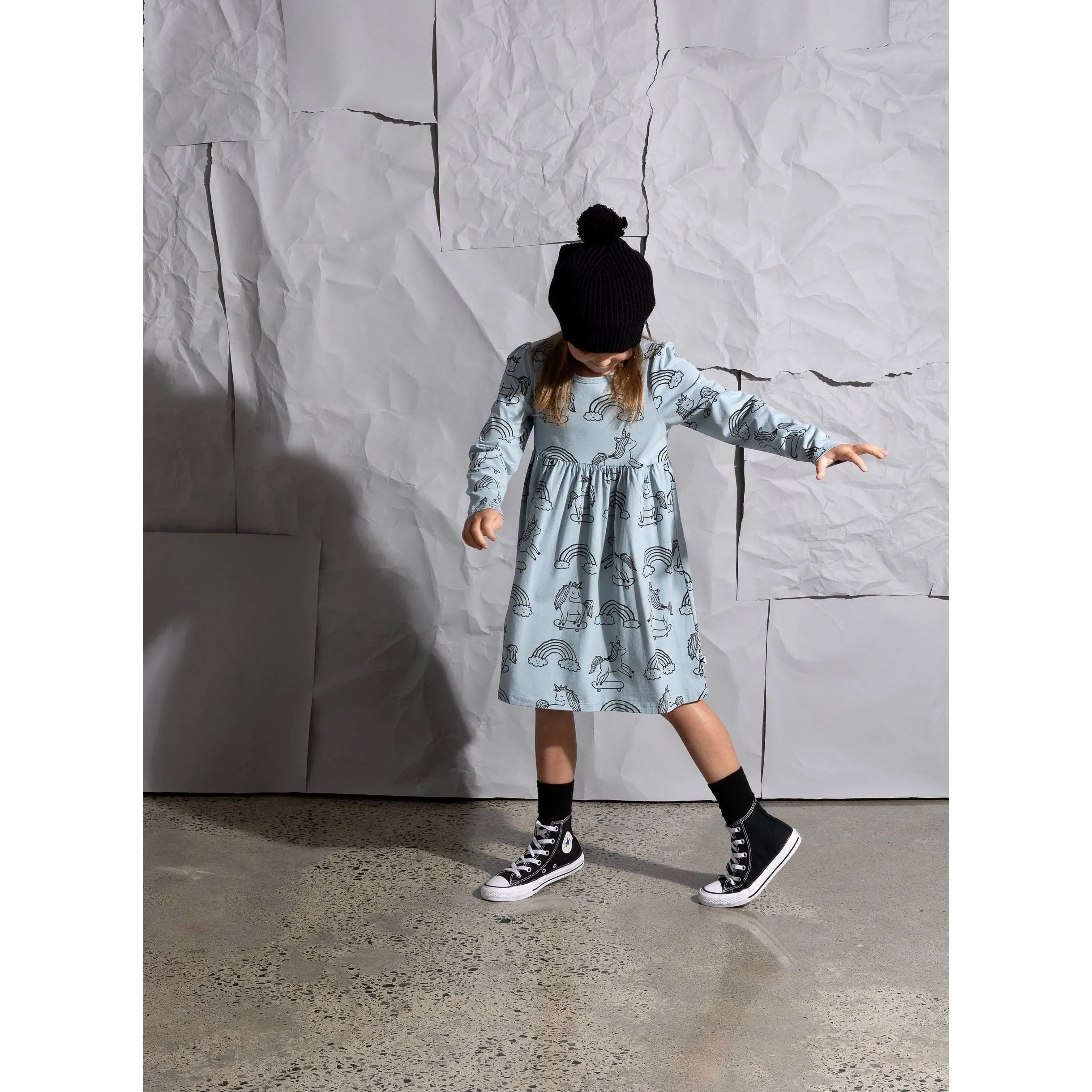 Skating Unicorns Dress -Light Blue