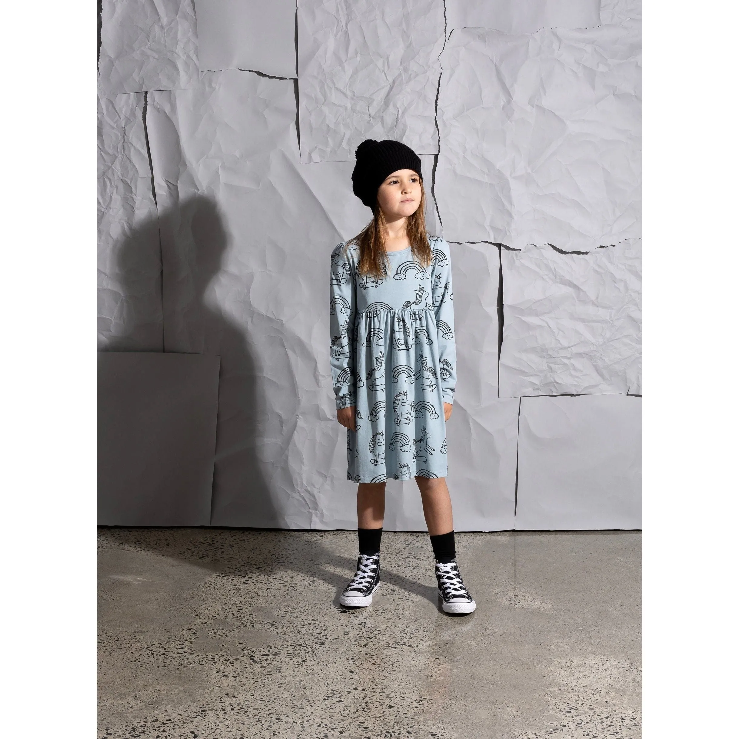 Skating Unicorns Dress -Light Blue