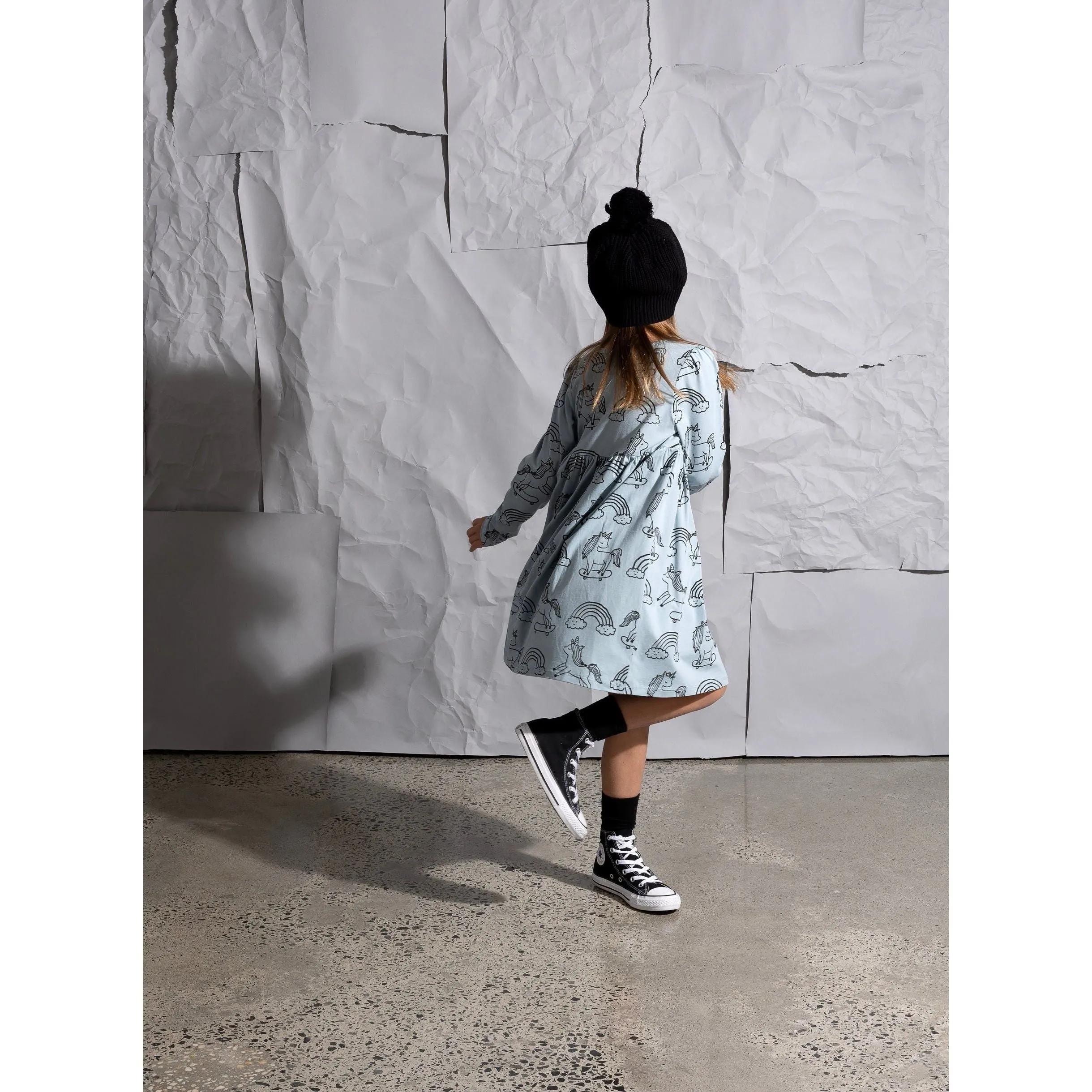 Skating Unicorns Dress -Light Blue