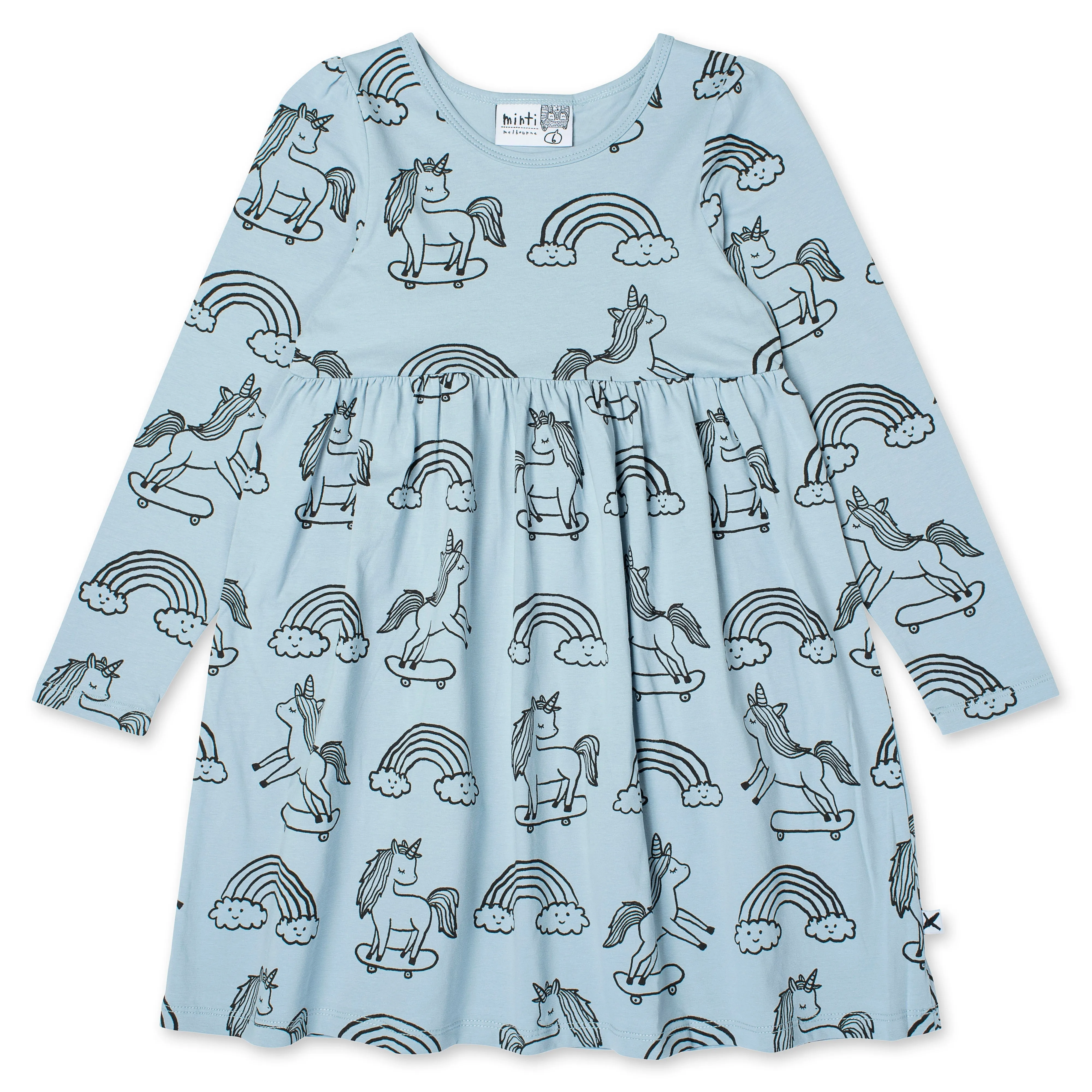 Skating Unicorns Dress -Light Blue