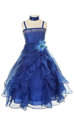 Sleeveless A-line Organza Dress With Ruffles and Flower-400604