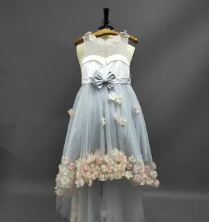 Sleeveless Pearl Neckline High Low Tulle Dress With Flowers