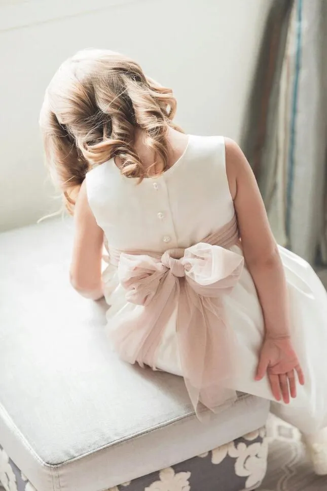 Sleeveless Tulle Waistband Satin Flower Girls Dress Cheap