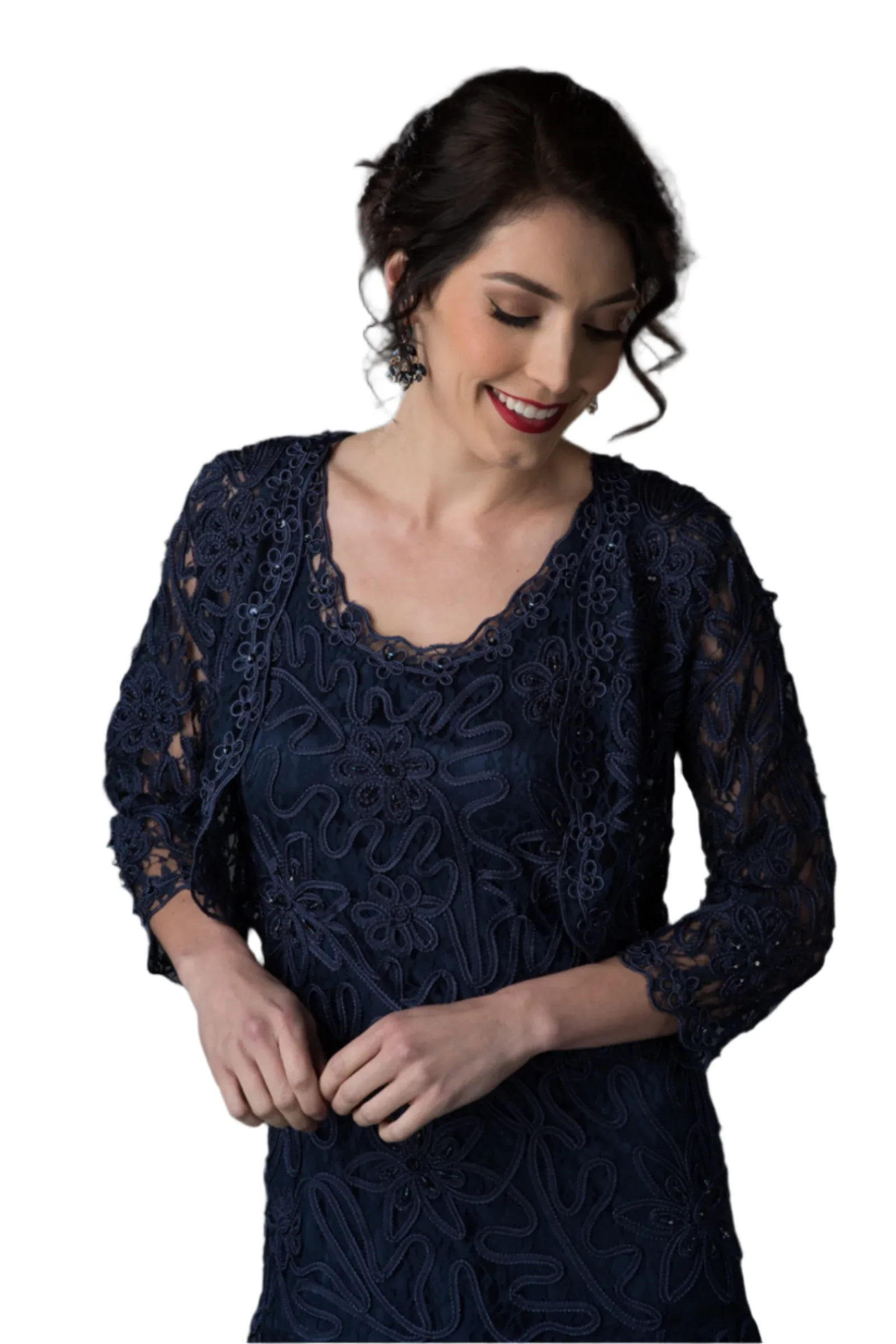 Soulmates 1501 Soutache Lace Tea-Length Cocktail Dress with Jacket Set