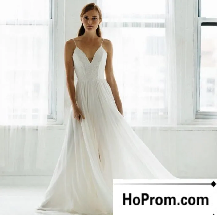 Spaghetti Straps A-Line Chiffon Prom Dresses Evening Dress