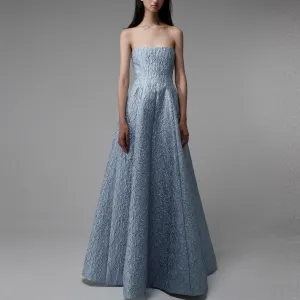 Strapless Light Blue Evening Dress Party Gowns with Pocket