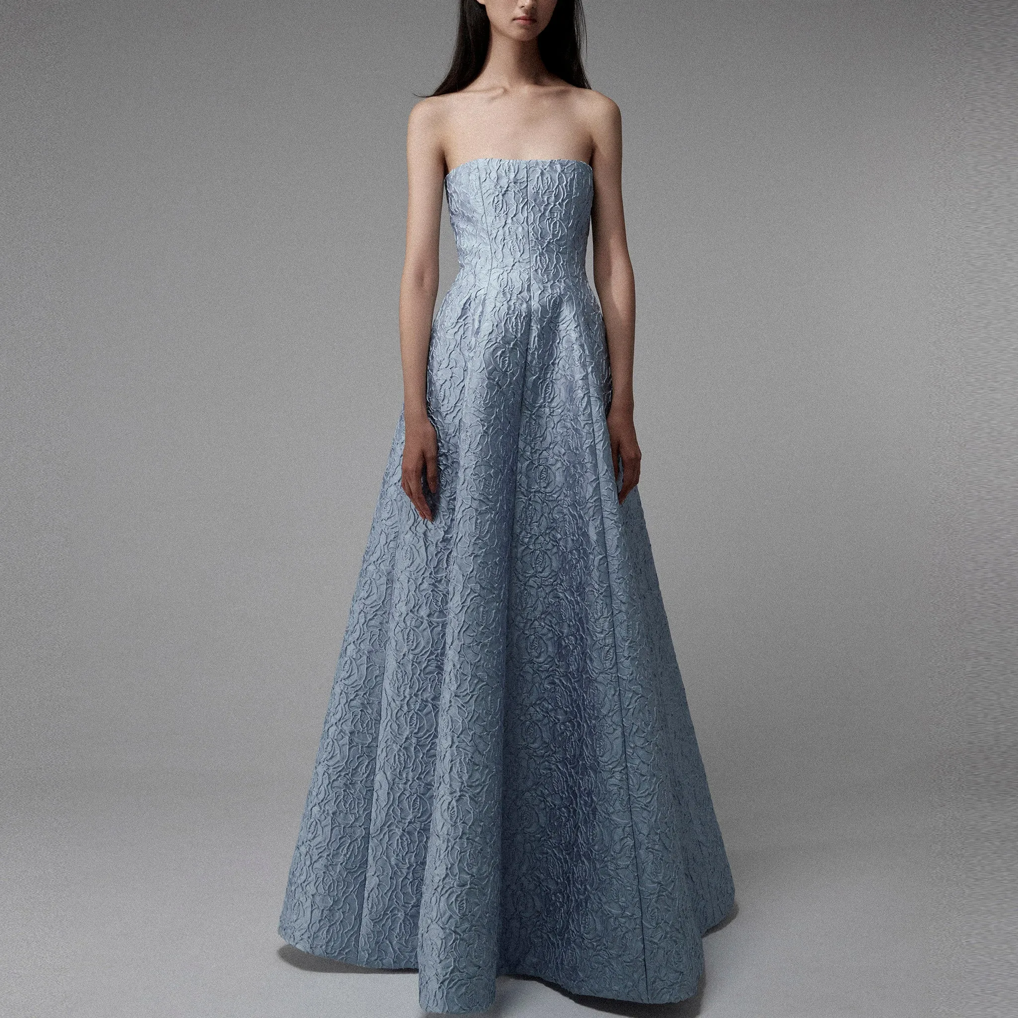 Strapless Light Blue Evening Dress Party Gowns with Pocket