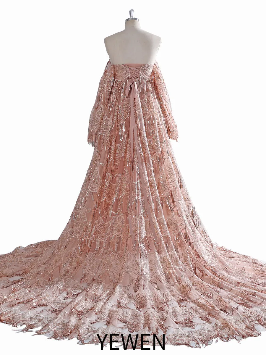 Strapless Sweetheart Bling Sequins Dress Woman Photography Props Gown YW231084