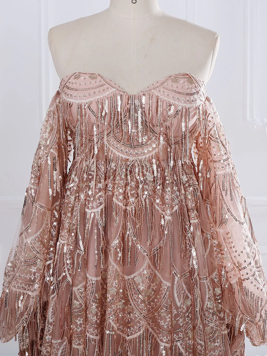 Strapless Sweetheart Bling Sequins Dress Woman Photography Props Gown YW231084