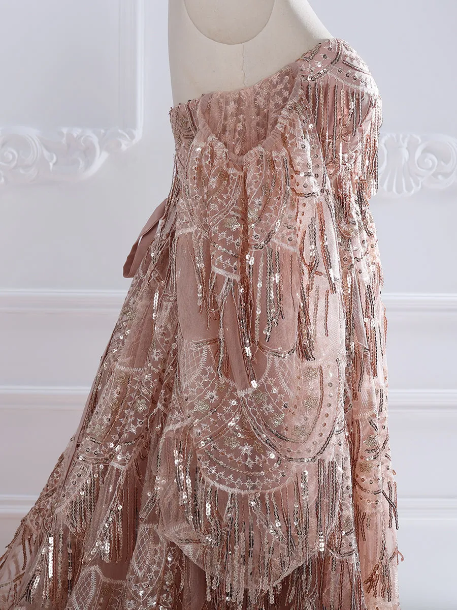 Strapless Sweetheart Bling Sequins Dress Woman Photography Props Gown YW231084