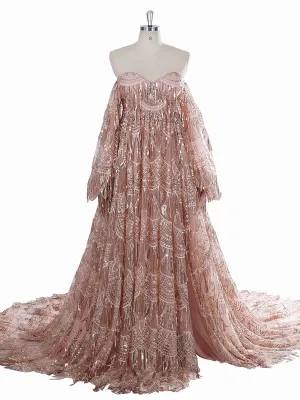 Strapless Sweetheart Bling Sequins Dress Woman Photography Props Gown YW231084