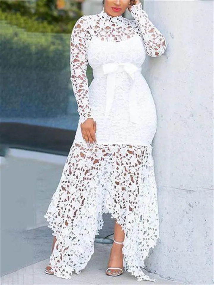 Stunning Waist Tie Lace Design Asymmetric Hem Dress for Prom